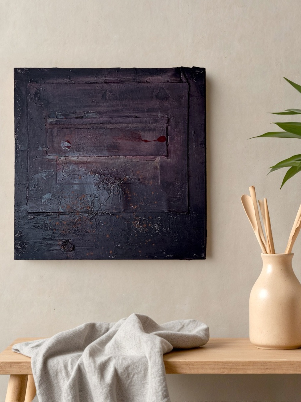 Rusty Wabi-Sabi Wall Art, Dimensional Mixed Media Painting - Unyielding Echoes 2